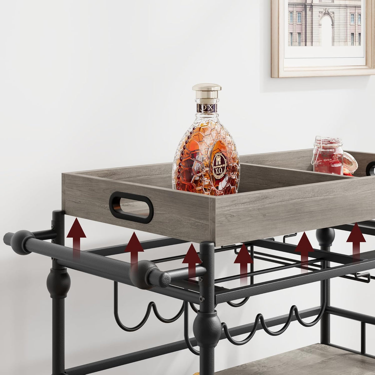 GarveeHome Bar Cart, Bar Carts for The Home, 3 Tier Serving Cart with Wheels, Home Bar & Serving