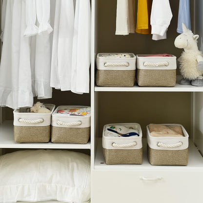 TheWarmHome Storage Basket for Shelves - 12x8x5.2 inch Small 6 Pack Collapsible Storage Bin for