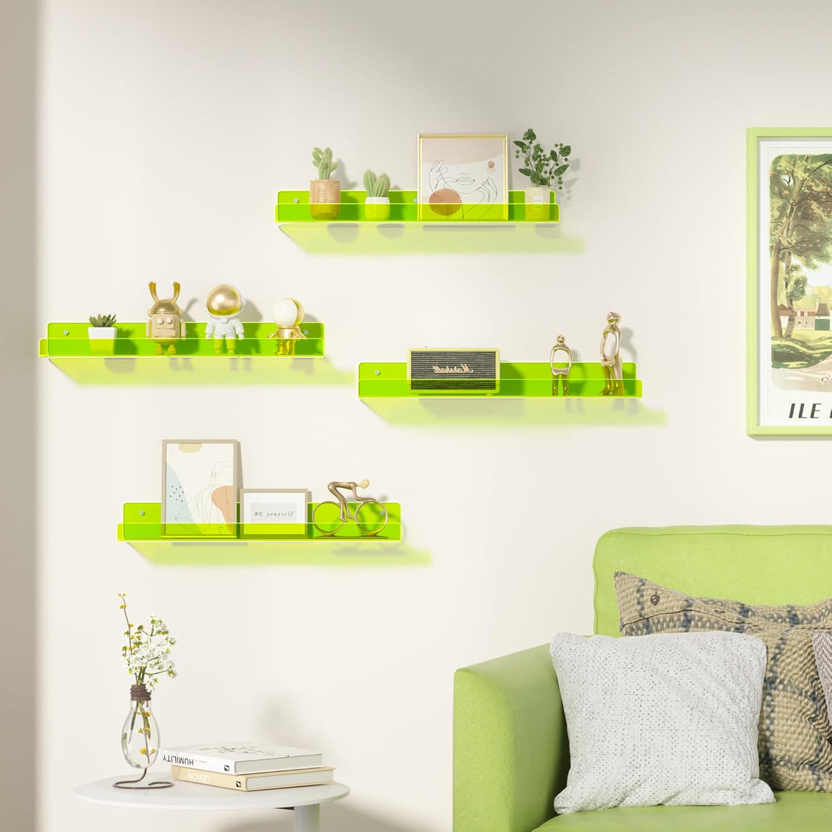 upsimples Acrylic Shelves for Wall Decor, 15" Display Shelf for Figure, Nail Polish, Wall Organizer