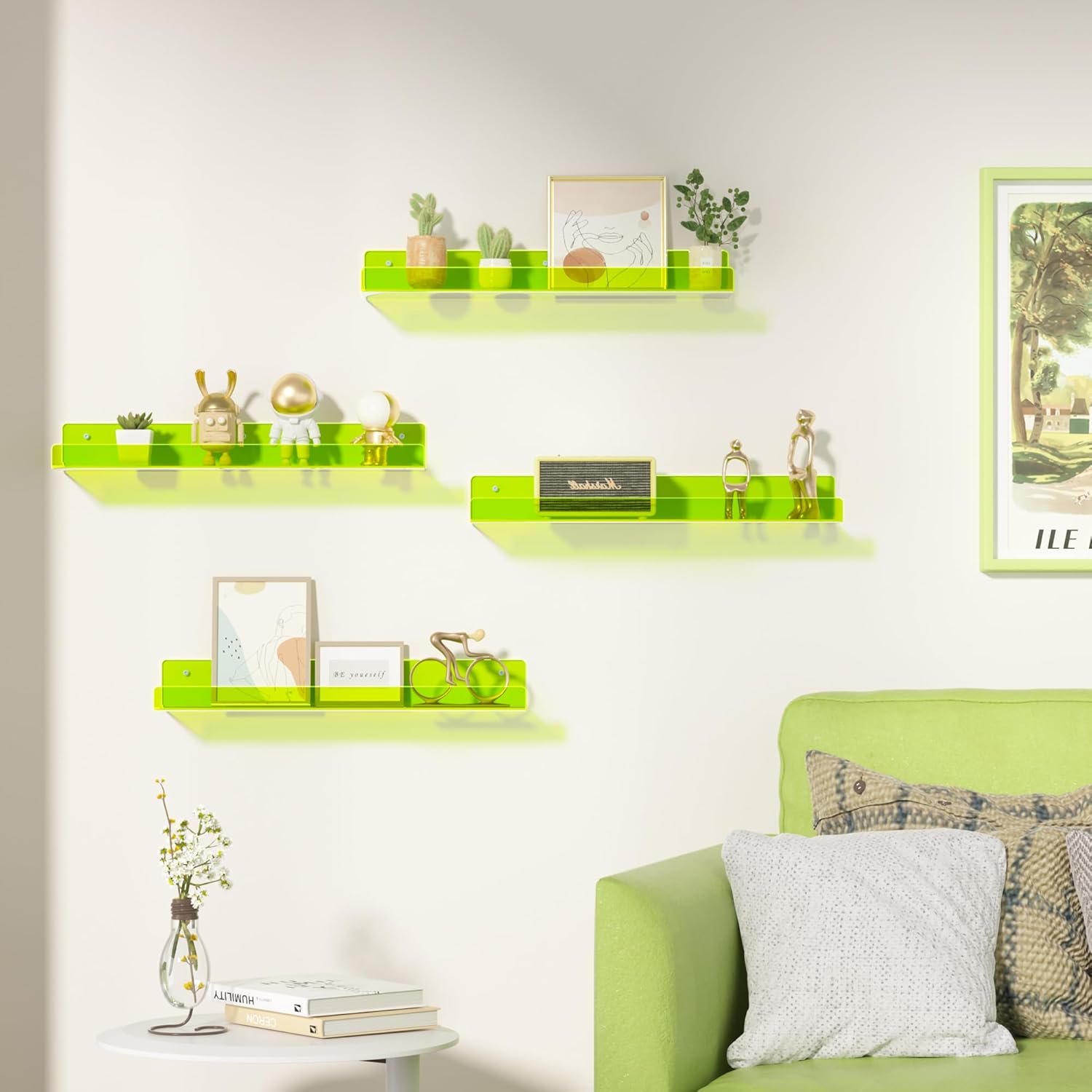 upsimples Acrylic Shelves for Wall Decor, 15" Display Shelf for Figure, Nail Polish, Wall Organizer