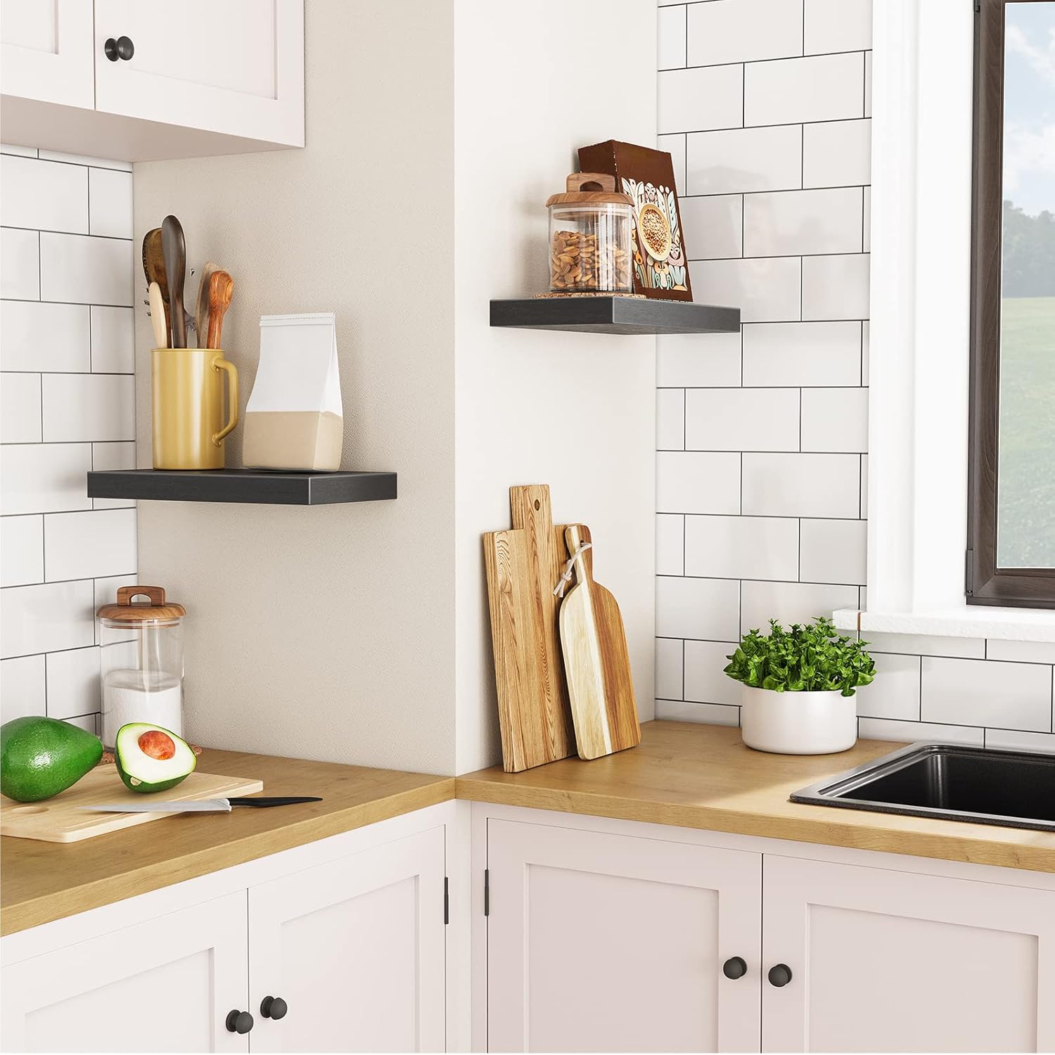 HOOBRO Floating Shelves for Wall, Wall Mounted Shelf Set of 2, 15.7" Hanging Shelf with Invisible