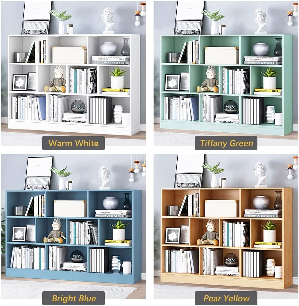 IOTXY Open Shelf Low Bookcase - Wooden 3-Tier Floor Standing Display Cabinet Organizer with Base