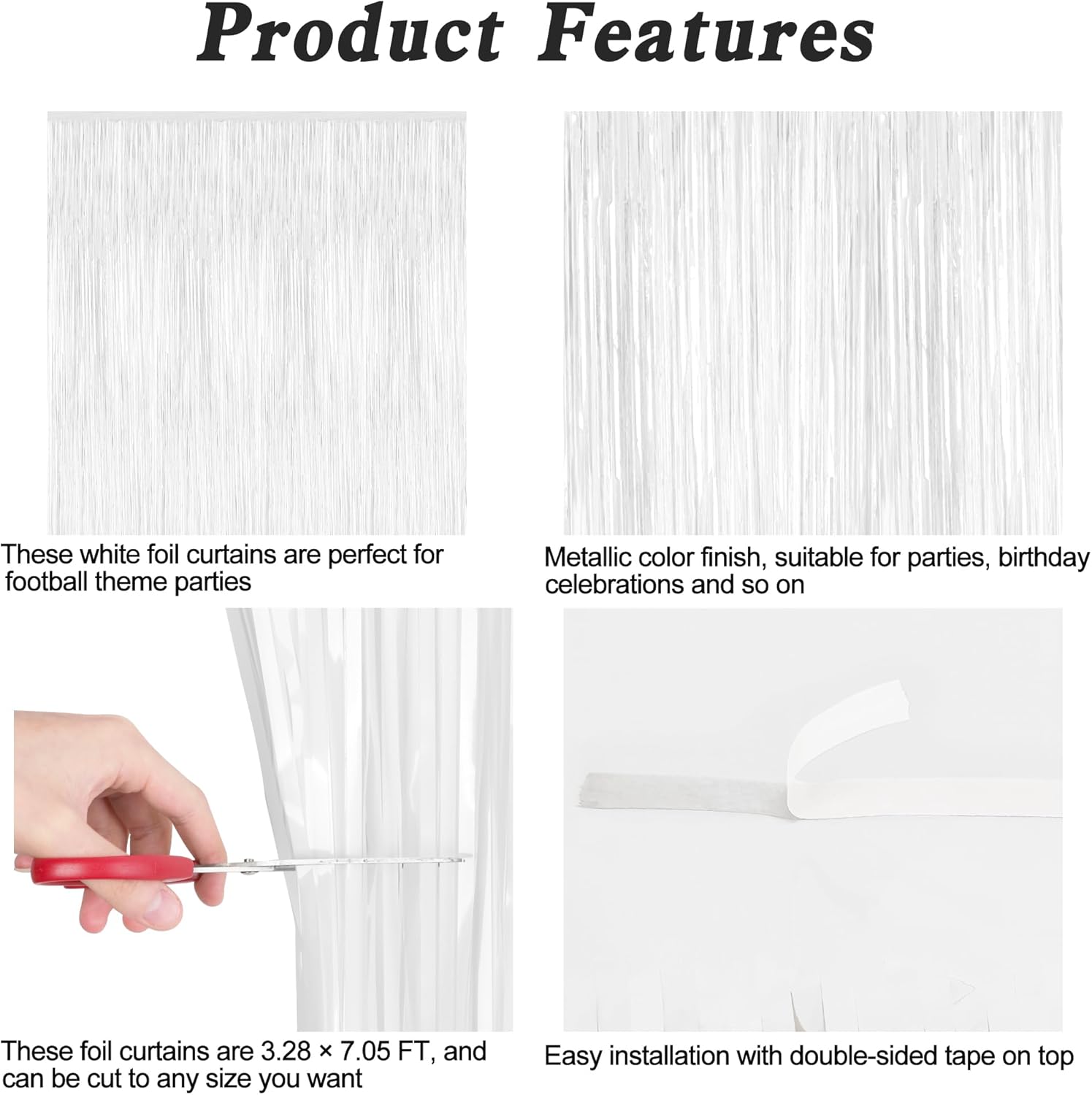 2 Pack Tinsel Backdrop, 3.28 x 7.05 Feet White Party Decorations, Metallic Foil Fringe Curtains