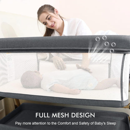 3 in 1 Baby Bassinet, Bedside Bassinet for Baby, Rocking Bassinet with Comfy Mattress and Wheels, 6