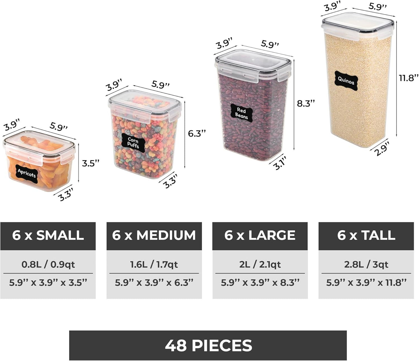 Freshware Kitchen Storage Containers with Lids, 48 PCS Airtight Food Storage Containers, Plastic