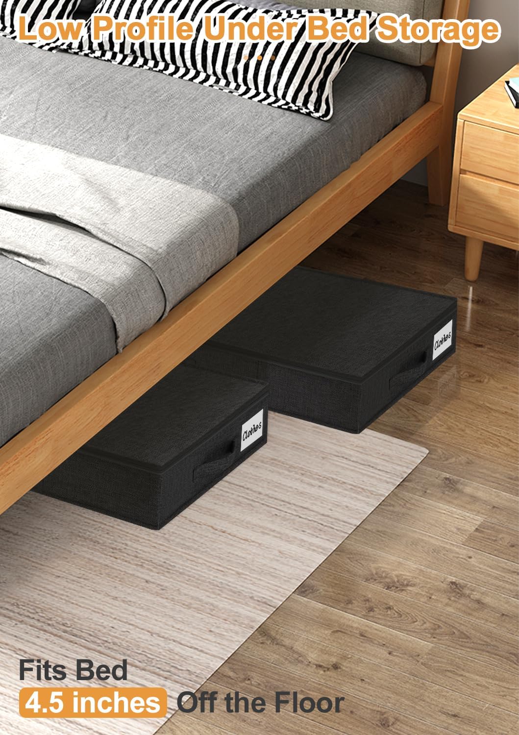 punemi Under Bed Storage Containers, 4.5 Inches Tall Low Profile Underbed Clothes Storage Organizer