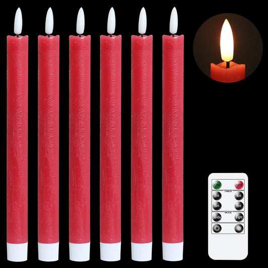 GenSwin Flameless Red Taper Candles Flickering with 10-Key Remote, Battery Operated Led Warm 3D