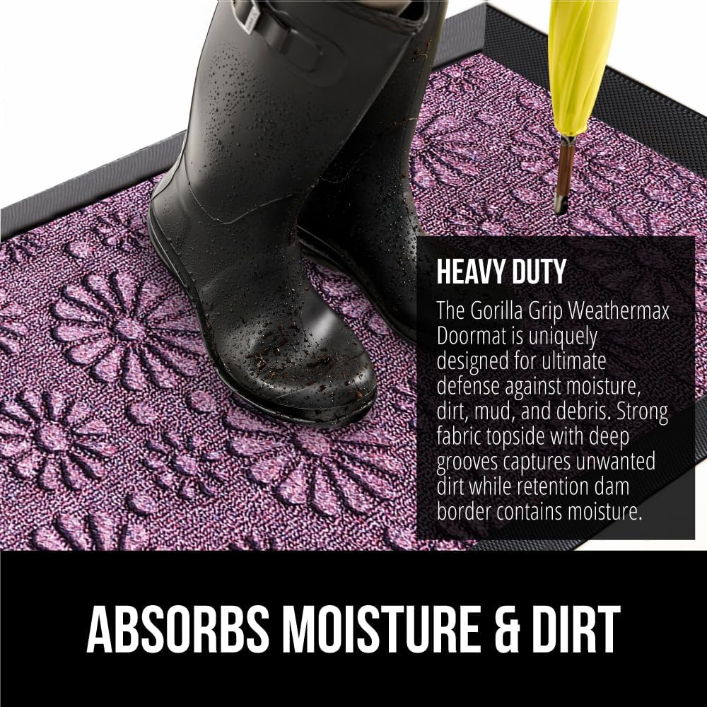GORILLA GRIP 100% Waterproof All-Season WeatherMax Doormat, Durable Natural Rubber, Stain and Fade