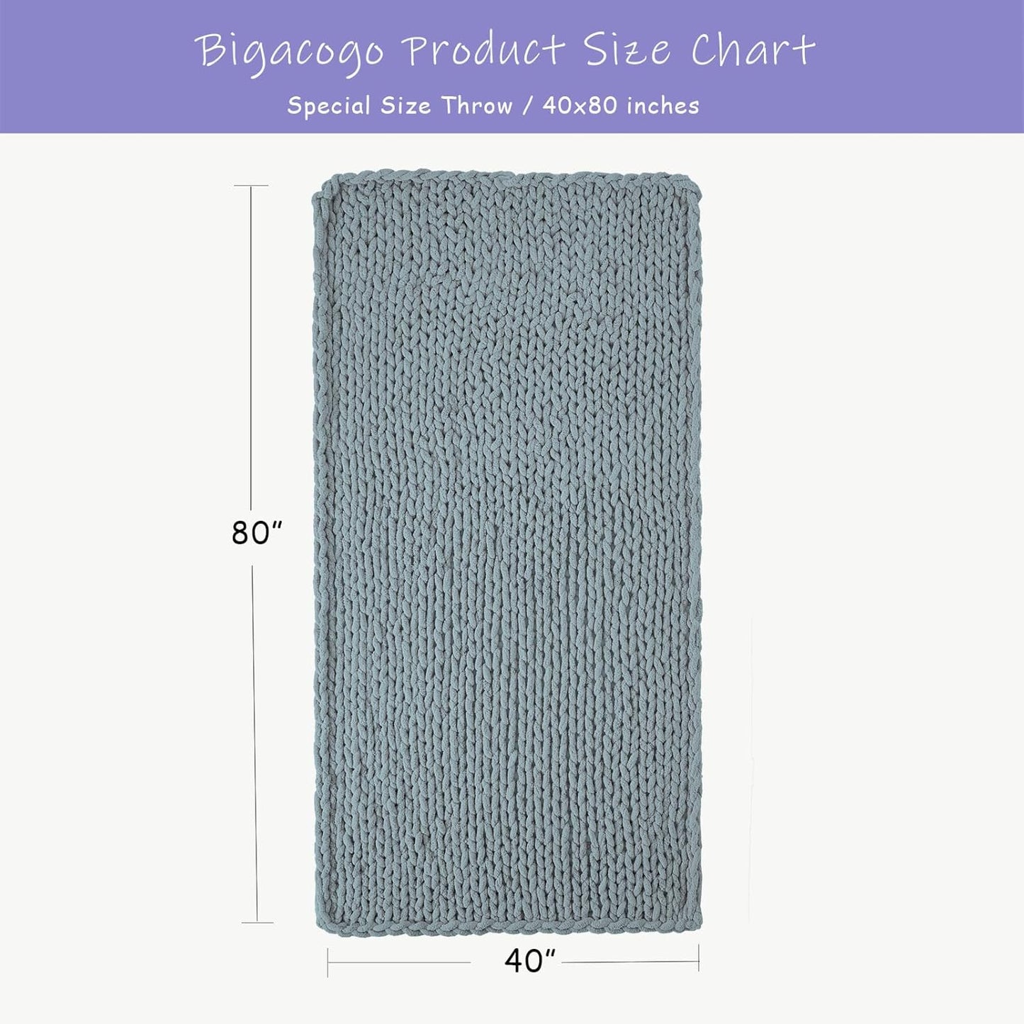 Bigacogo Chunky Knit Throw Blanket for Couch, 40x80 inches, 100% Hand Knitted with Thick Jumbo