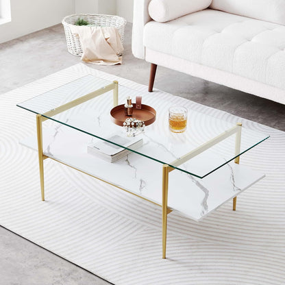 Rectangle Coffee Table for Living Room, Mid-Century Modern Design, L41 x W21 x H17, 2-Tier