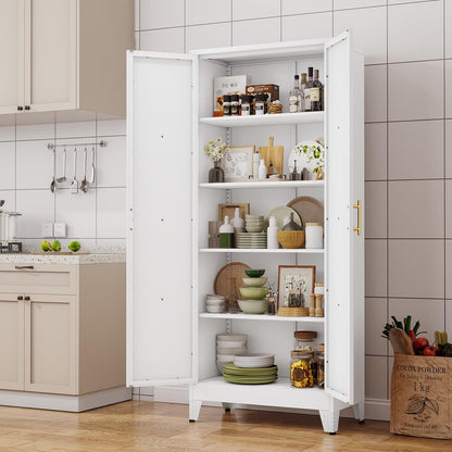 71" H Metal Kitchen Pantry Storage Cabinet, Freestanding Cupboard with 2 Doors and 4 Adjustable