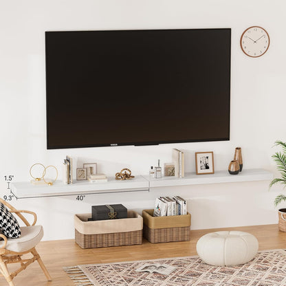 40 Inches Floating Shelves for Wall,9.3" Deep White Long Floating Shelves Set of 2,Large Display &