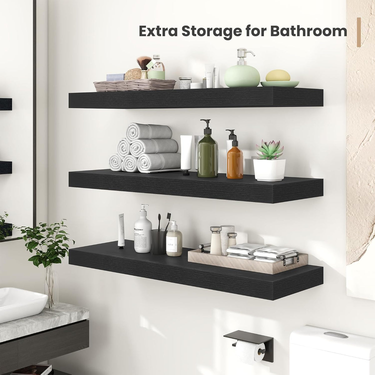 Heimlove 12 Inch Deep Floating Shelves, 16 x 12 inches Long Wall Shelf, Large Extra Display Shelf &