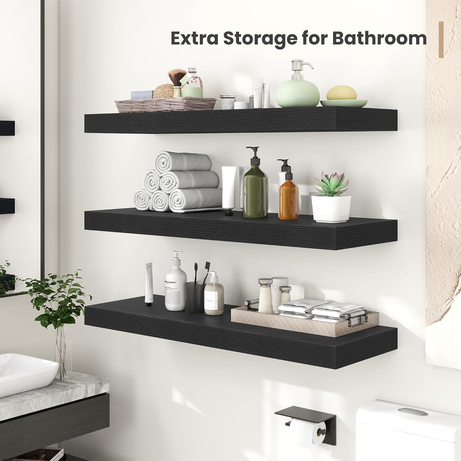 Heimlove 24 x 12 Inch Deep Floating Shelves Wall Mounted with Invisible Brackets,Storage Hanging