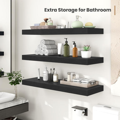 Heimlove 24 x 12 Inch Deep Floating Shelves Wall Mounted with Invisible Brackets,Storage Hanging