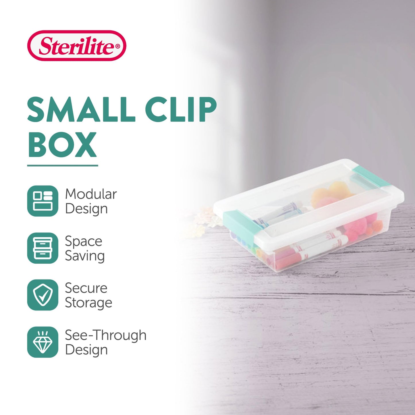 Sterilite Small Clip Box, Stackable Small Storage Bin with Latching Lid, Plastic Container to