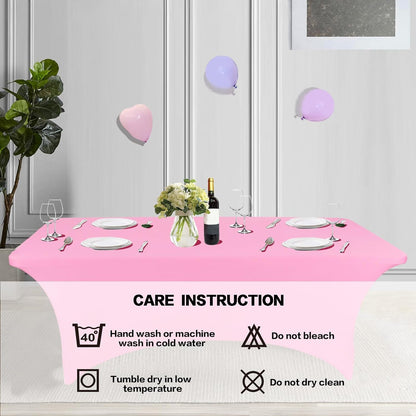IVAPUPU 2 Pack 6FT Table Cloth for Rectangular Fitted Events Stretch Pink Table Covers Washable