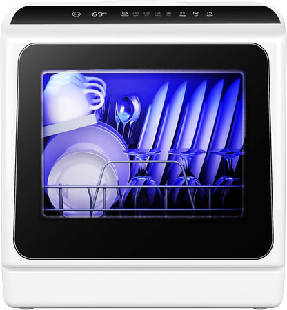 EUHOMY Countertop Dishwasher with 5L Built-in Water Tank& Inlet Hose Portable Mini Dishwashers with