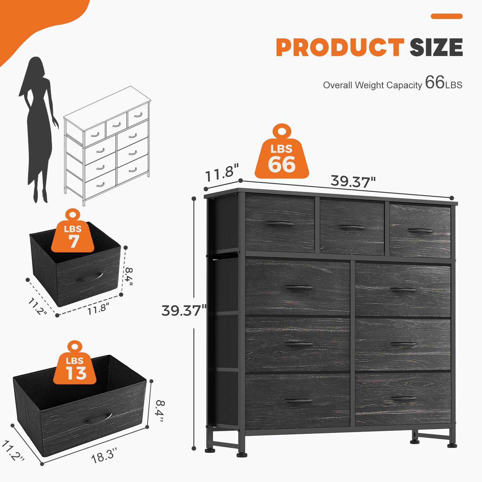 Sweetcrispy 9 Drawer Fabric Dresser Storage Tower Drawer Organizer