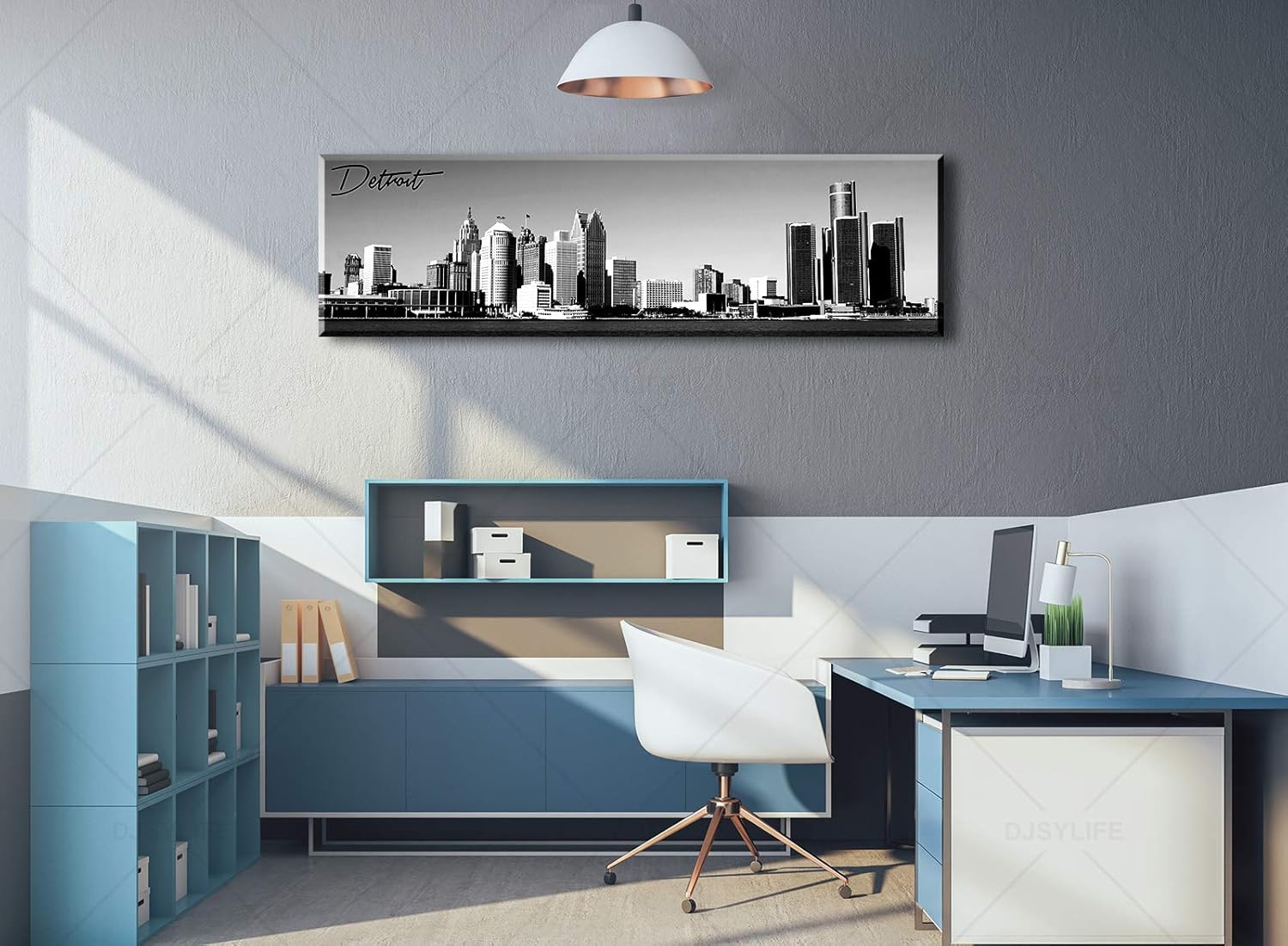 DJSYLIFE Detroit Skyline Wall Art Black and White Canvas Prints USA Skyscraper Panoramic Cityscape