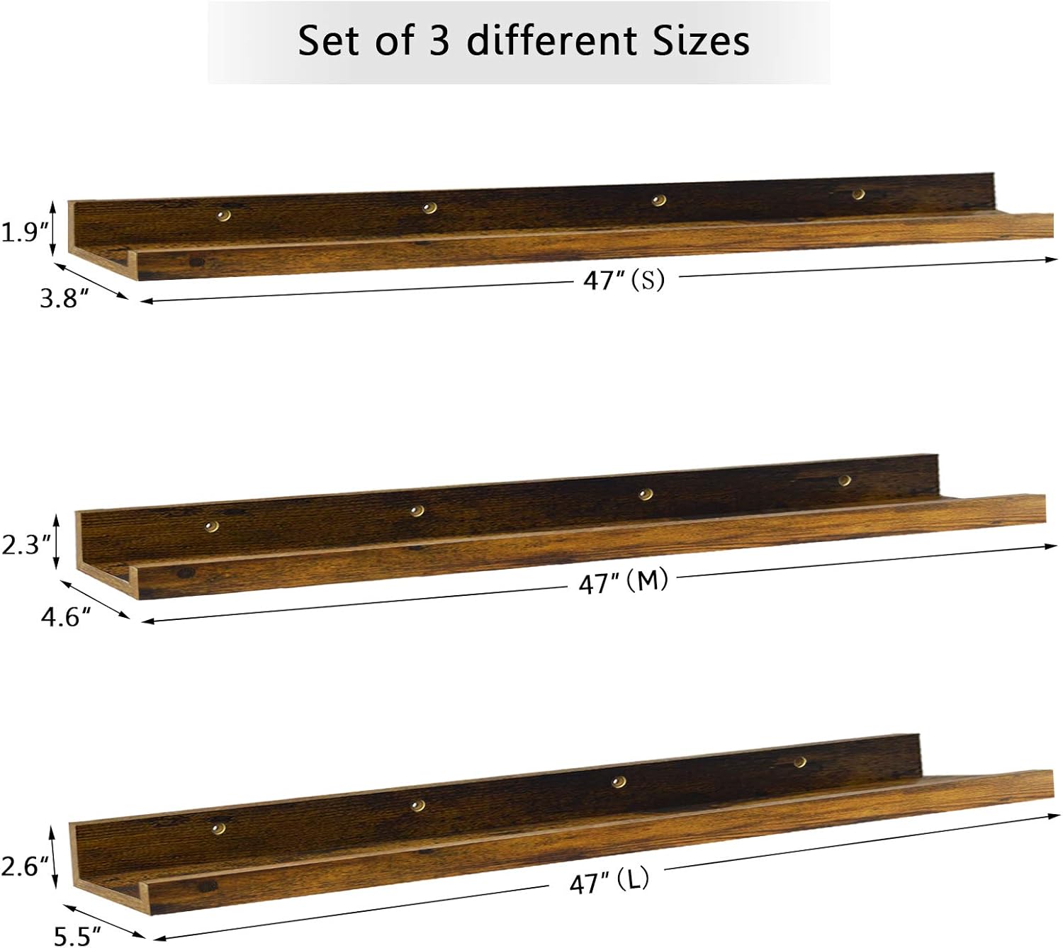 Giftgarden 47 Inch Long Floating Shelves for Wall, Rustic Picture Ledge Large Shelf for Living Room