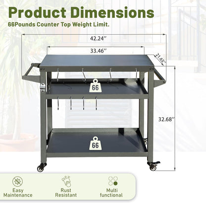 Domi 3-Shelf Outdoor Grill Table, Grill Cart with Wheels, Pizza Oven and Food Prep Table