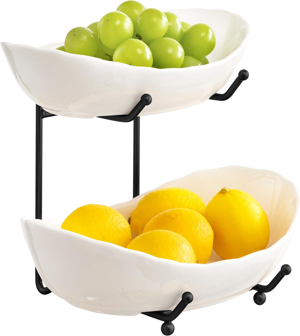 HBlife Fruit Bowl for Kitchen Counter - 2 Tier Ceramic Fruit Rack, Fruit Basket for Fresh