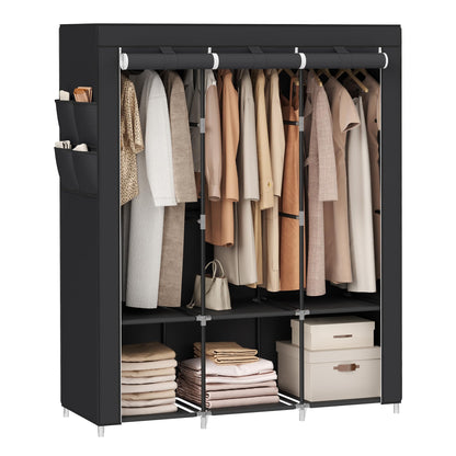 SONGMICS Portable Closet with Cover, 3 Hanging Rods and Shelves