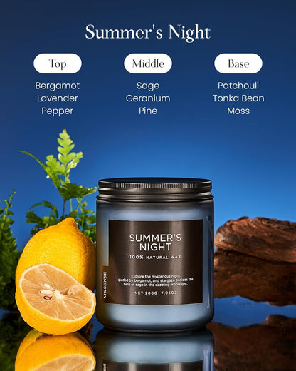 M&SENSE Summer's Night Scented Candle, All Natural Soy Wax Clean Non Toxic Manly Candle for Home
