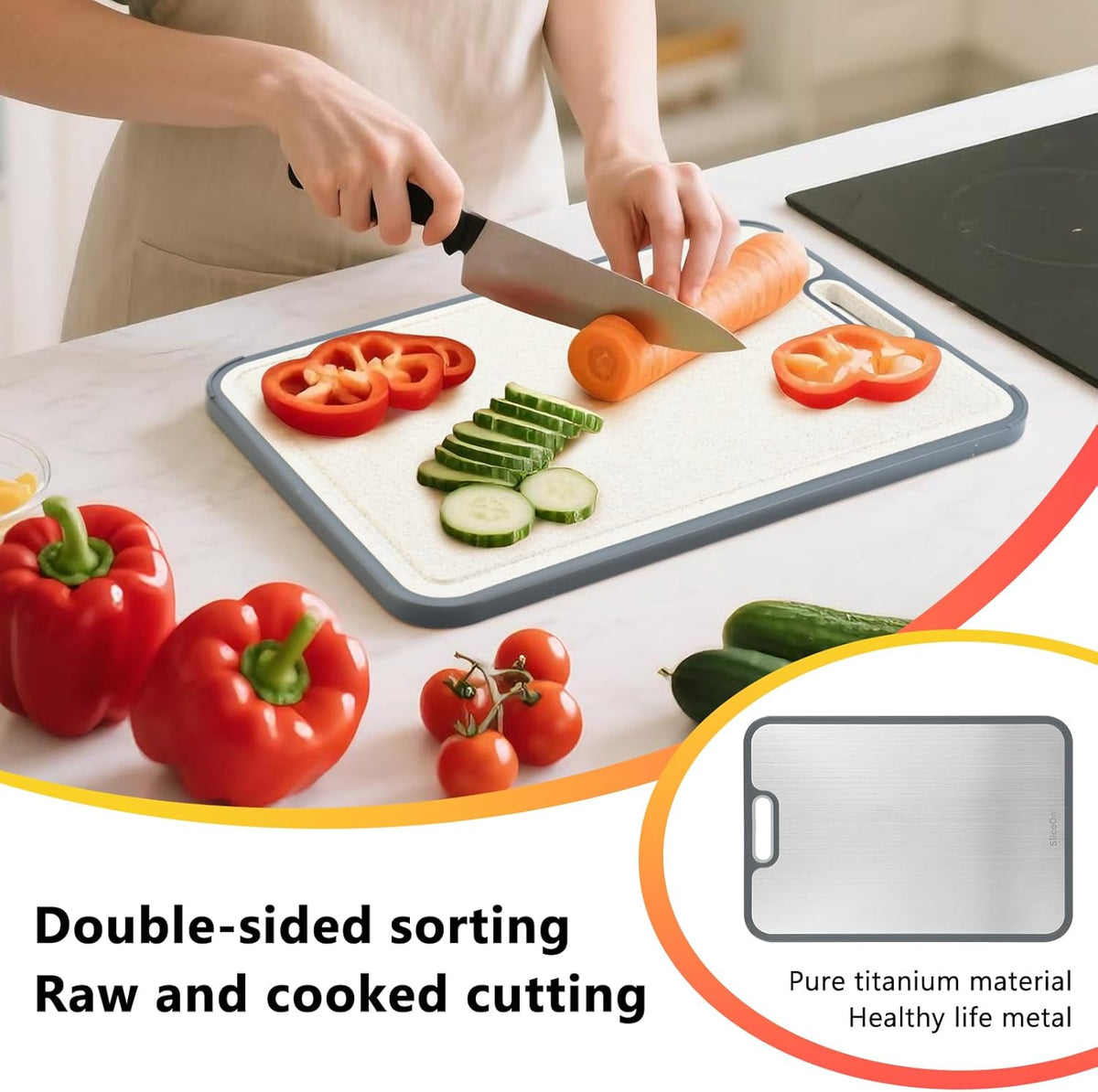 Titanium Cutting Board for Kitchen, Double Sided Cutting Boards for Meal Prep with Pure Titanium