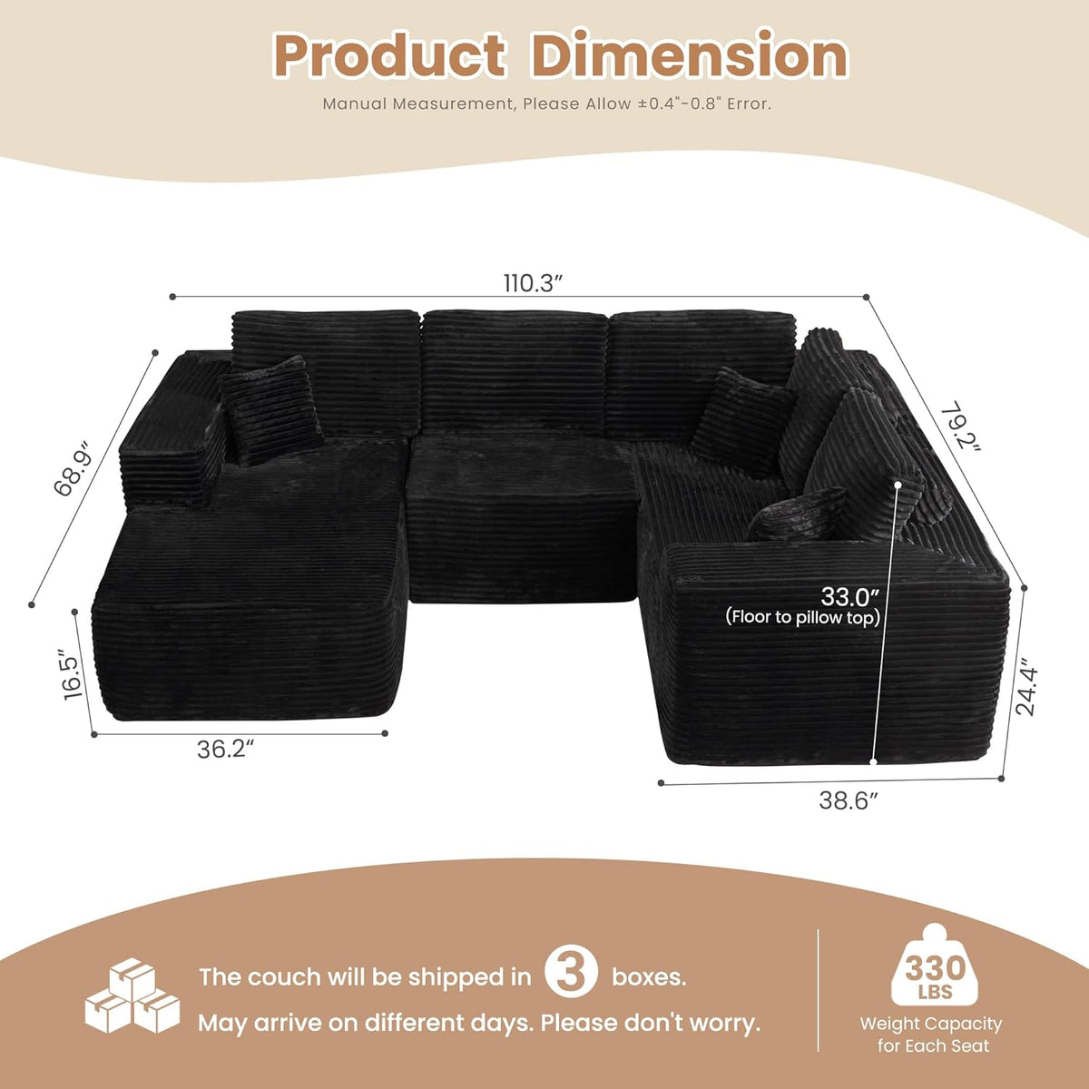 HOOOWOOO Cloud Sectional Couches for Living Room,Modular Sectional Sofa No Assembly,110X79 Inch