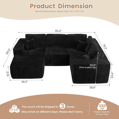 HOOOWOOO Cloud Sectional Couches for Living Room,Modular Sectional Sofa No Assembly,110X79 Inch