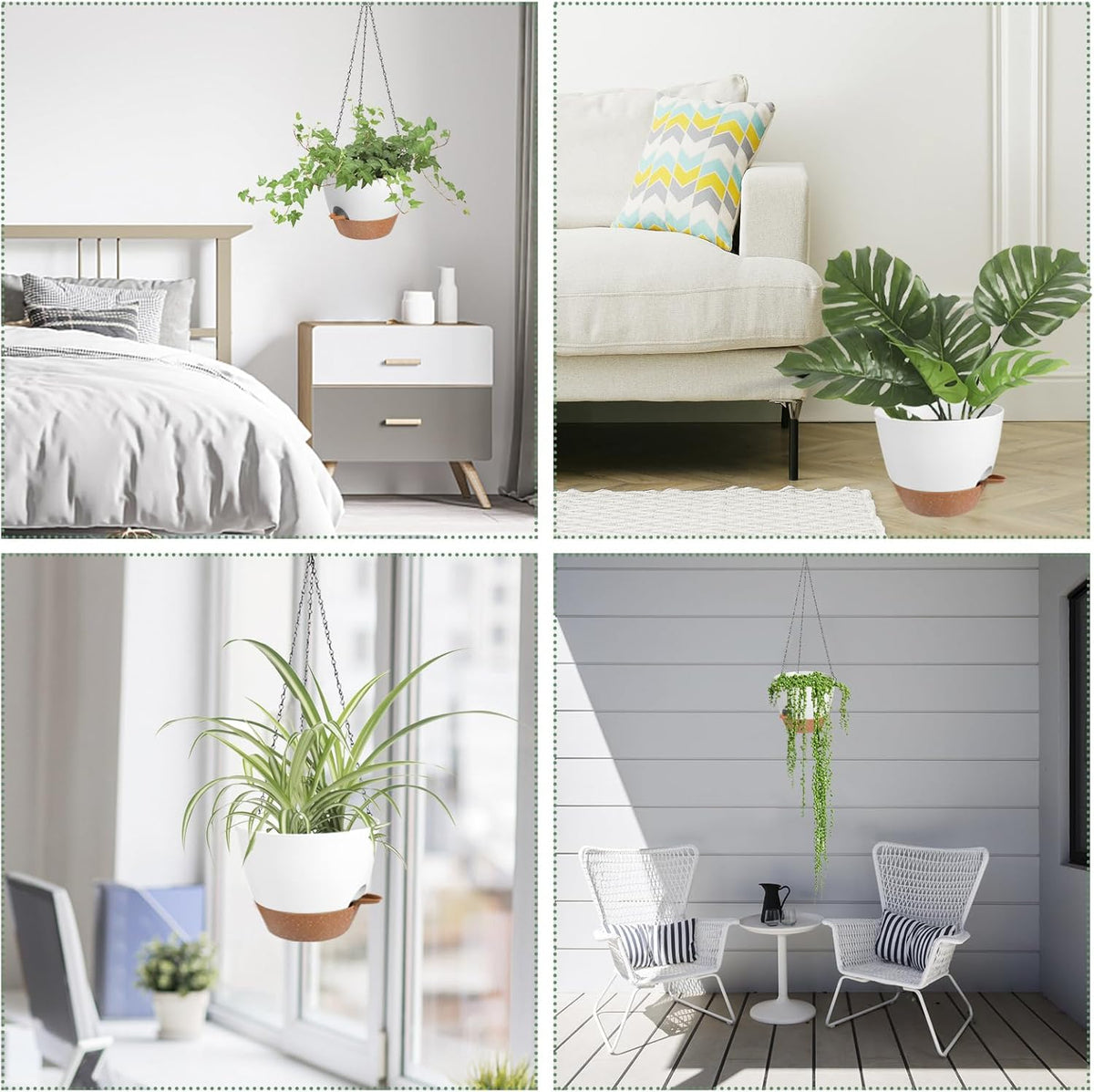 Hanging Planters for Indoor Outdoor Plants, 1 Set Self Watering Hanging Pot with Drainage Holes &
