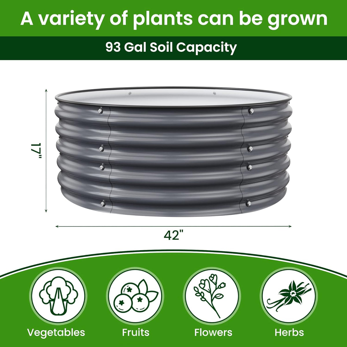 Round Raised Garden Beds, 42''x42''x17''Outdoor Galvanized Garden Planter Box for Vegetable Fruits