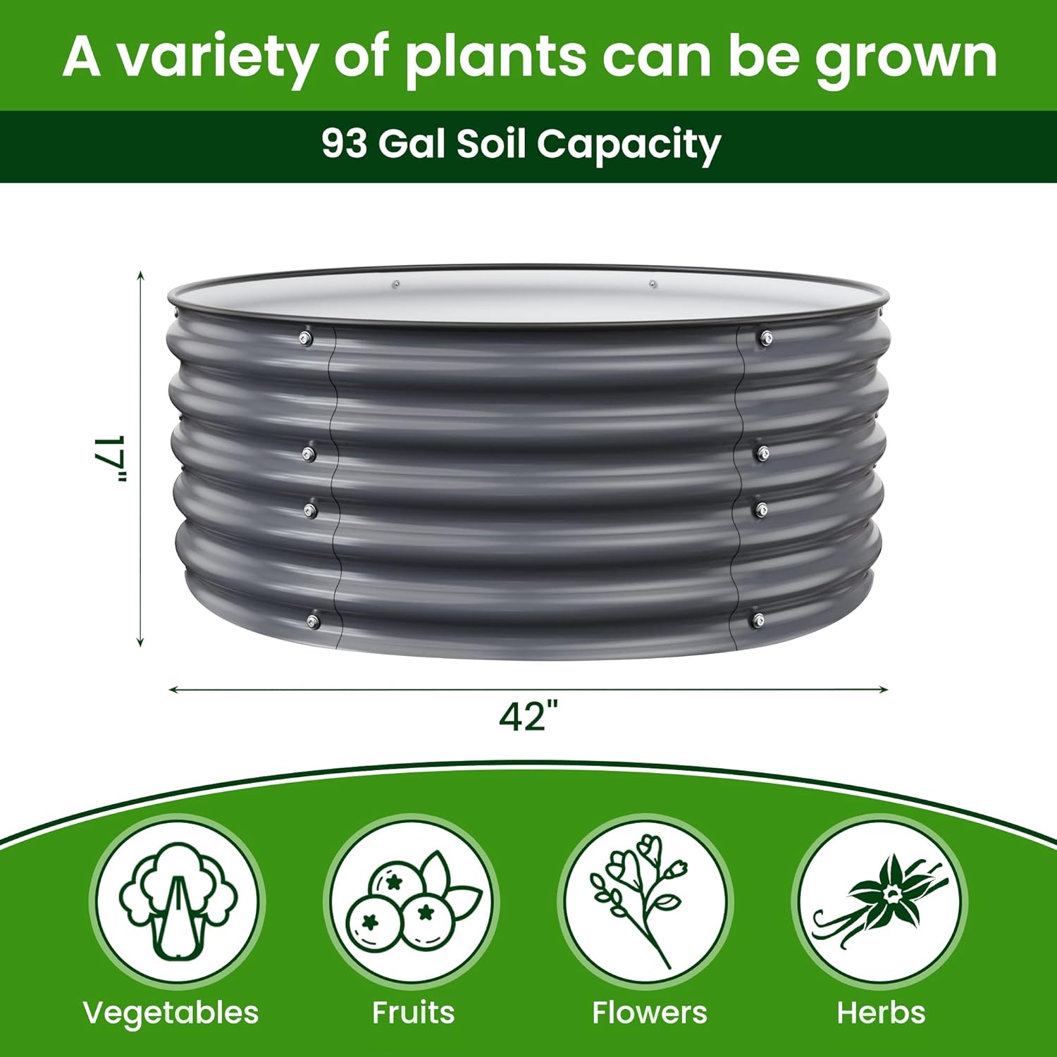 Round Raised Garden Beds, 42''x42''x17''Outdoor Galvanized Garden Planter Box for Vegetable Fruits