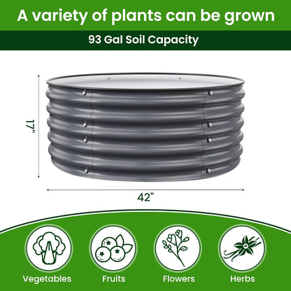 Round Raised Garden Beds, 42''x42''x17''Outdoor Galvanized Garden Planter Box for Vegetable Fruits