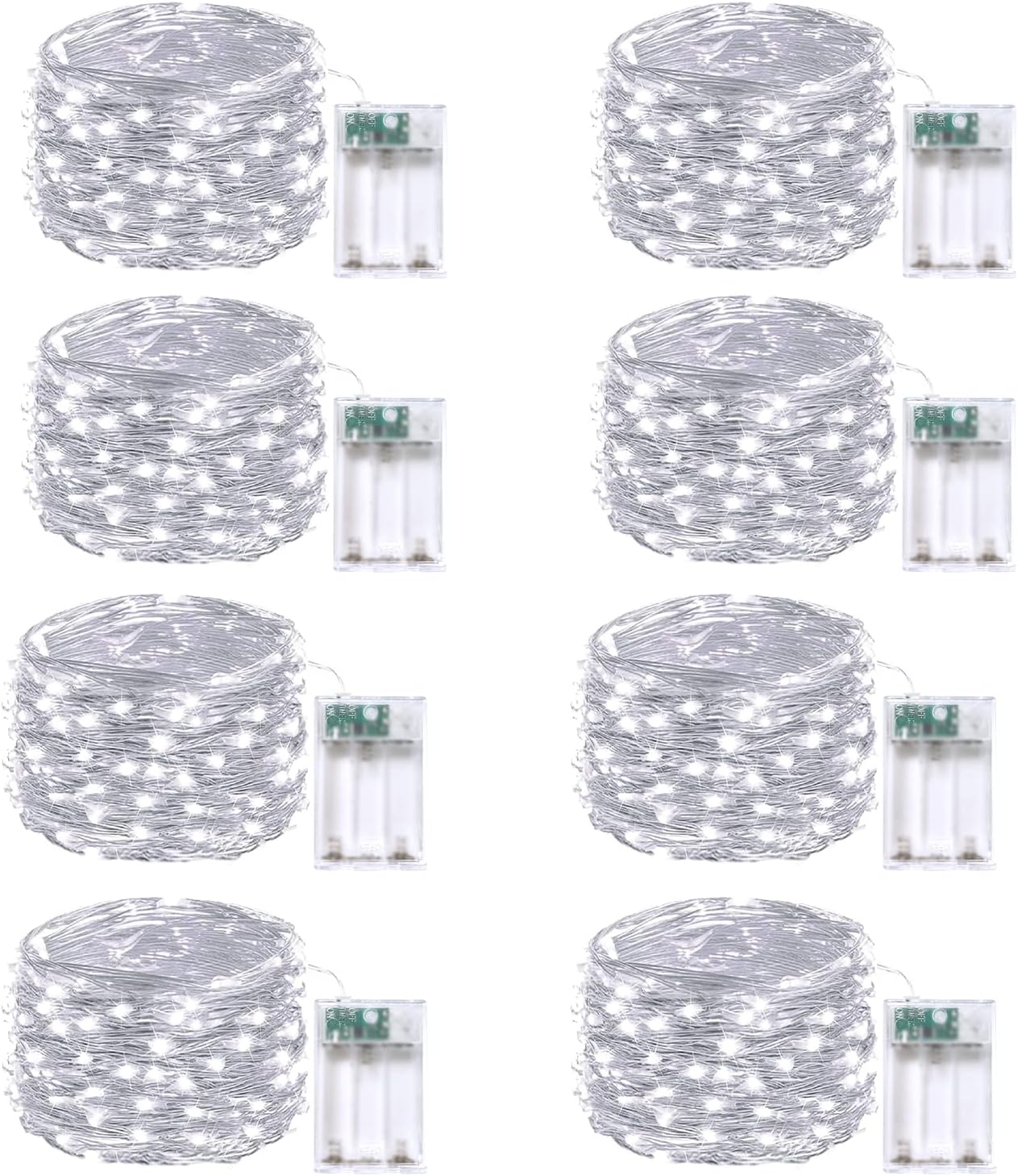 8-Pack Fairy Lights Battery Operated with Remote & Timer & 8 Modes, Waterproof 16 FT 50 LED String