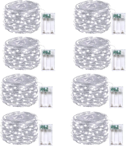 8-Pack Fairy Lights Battery Operated with Remote & Timer & 8 Modes, Waterproof 16 FT 50 LED String