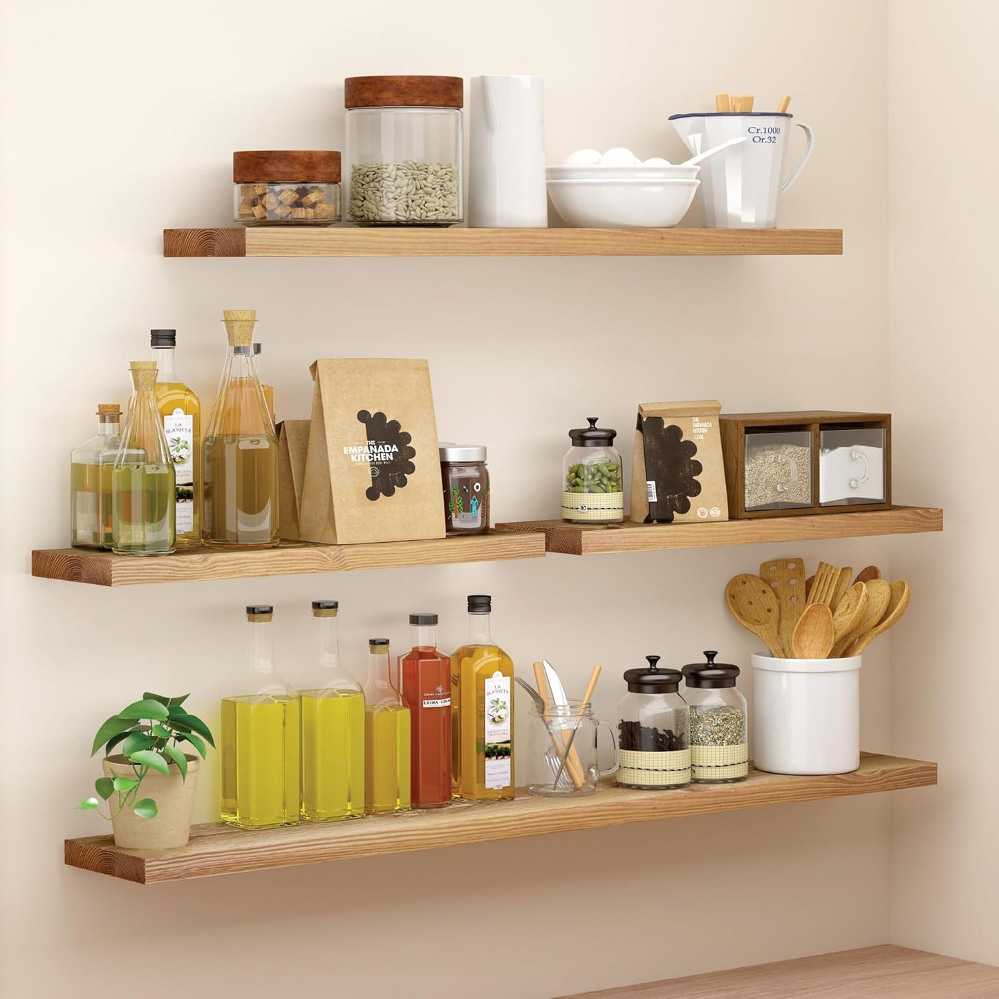 BGMG Wood Floating Shelves 48 inch Set of 2, Rustic Wooden Wall Mount Shelves for Living Room