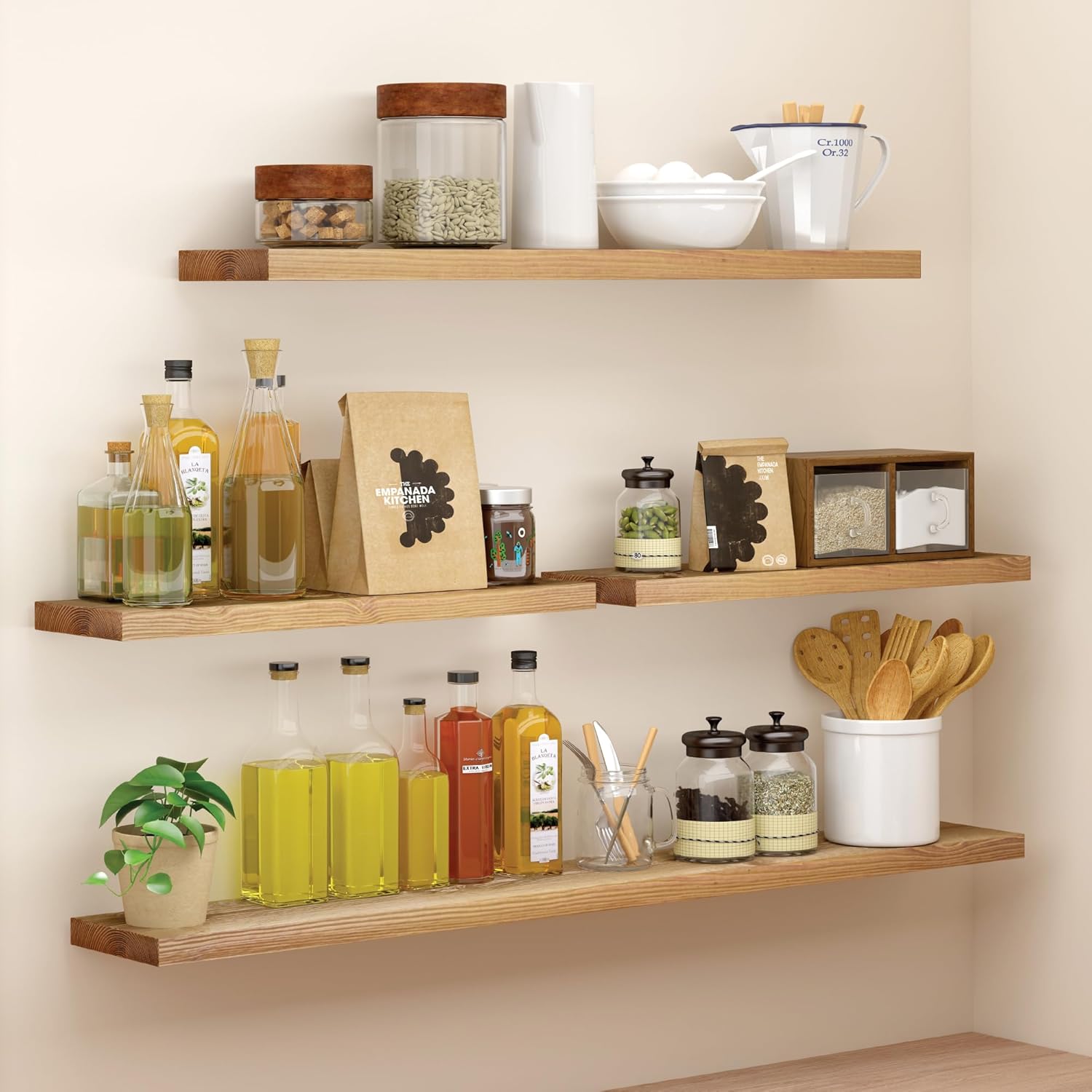 BGMG Wood Floating Shelves 48 inch Set of 2, Rustic Wooden Wall Mount Shelves for Living Room