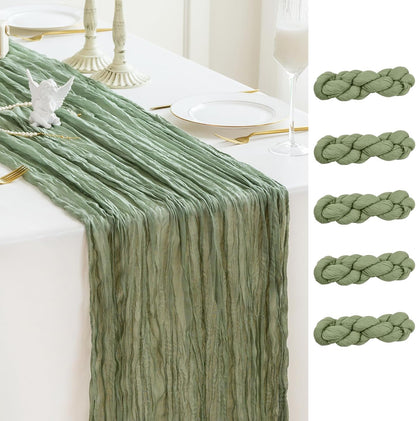 Sioloc 5 Pack Sage Green Cheesecloth Table Runner Fall Autumn Decor for Home 10ft Table Cloth for