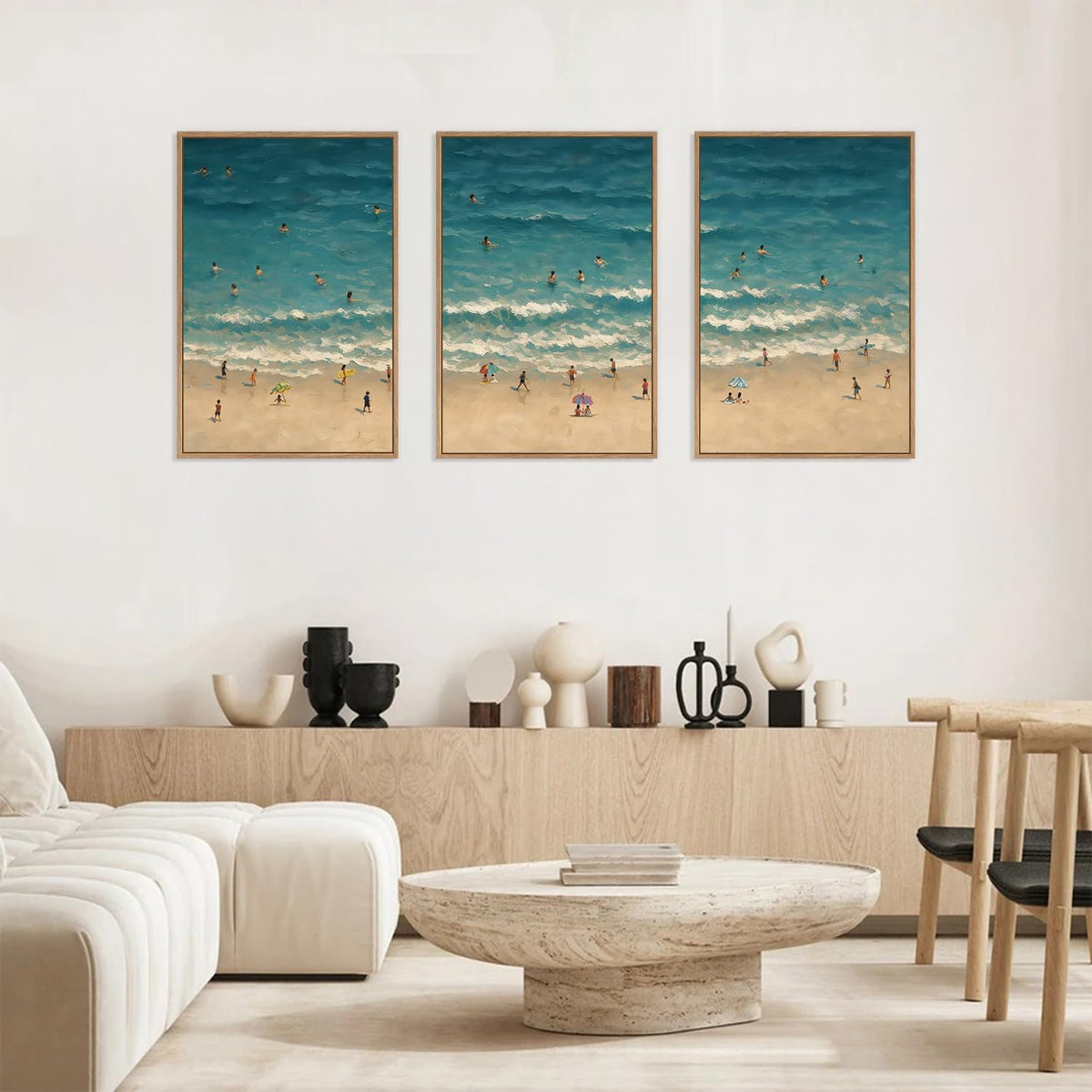 HLNIUC Summer Beach Canvas Wall Art,Modern Minimalist Coastal Landscape Wall Decor Set of