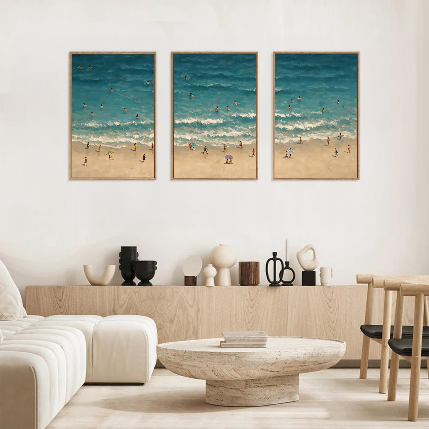 HLNIUC Summer Beach Canvas Wall Art,Modern Minimalist Coastal Landscape Wall Decor Set of
