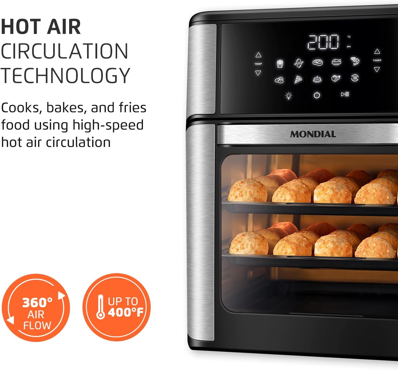 Air Fryer Oven 1800W, 12.7QT Capacity, Touchscreen Panel, Automatic Shut-Off – Black & Stainless