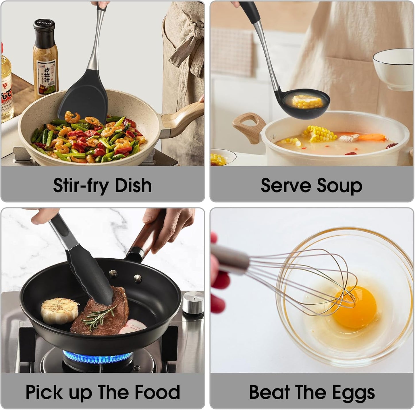 Premium Black Silicone Cooking Utensils Set - Non-Toxic, Heat Resistant& Non-Stick Kitchen Utensils