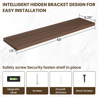 48 Inch Floating Shelves, 12 Inch Deep Floating Shelves for Wall, Floating Shelf with Invisible