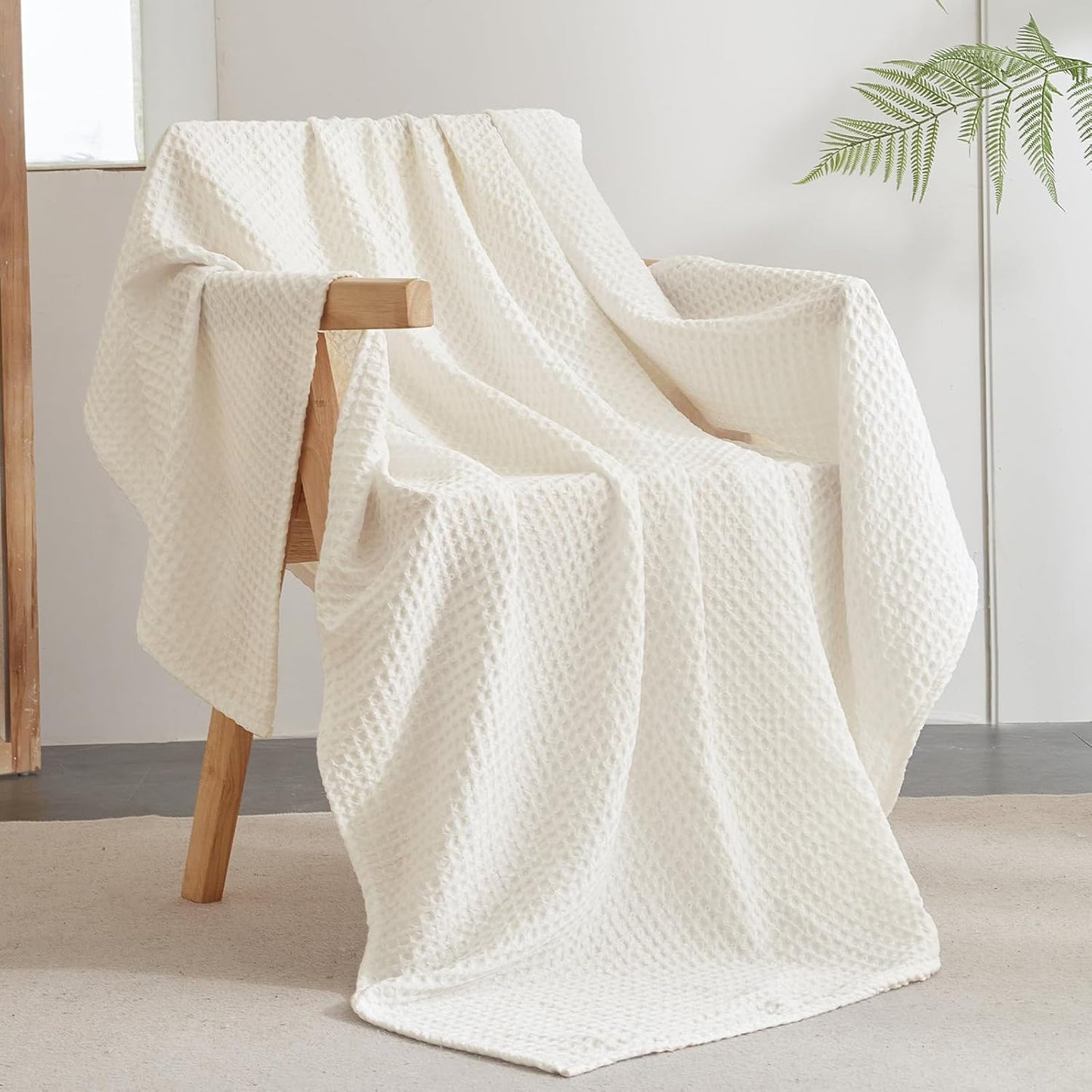 PHF Ultra Soft Waffle Weave Throw Blanket 50"x 60"- Washed Lightweight Breathable Cozy Woven