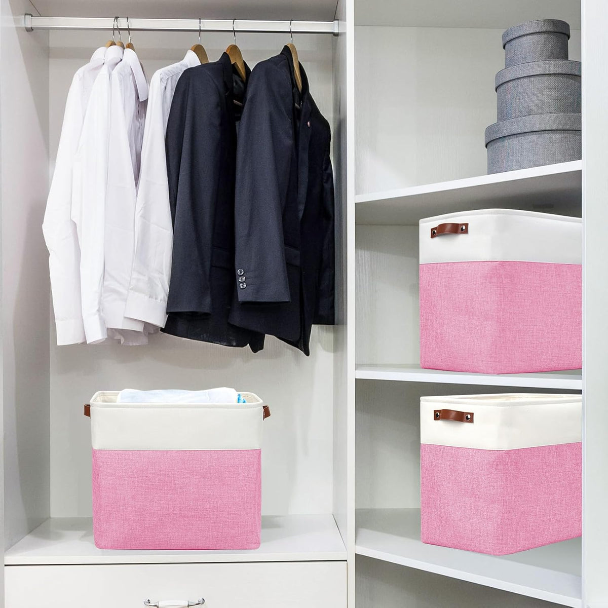 Large Fabric Storage Baskets | 50L Storage Bins, Decorative Linen Closet Baskets with Handles for
