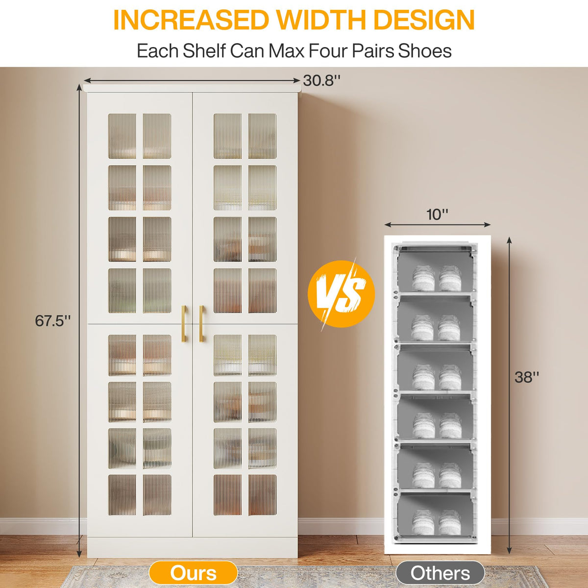 Tribesigns Tall Shoe Cabinet with Doors, 8-Tier Modern Shoe Storage Cabinet