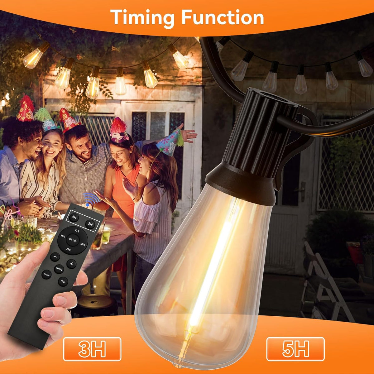 100 FT Outdoor String Lights for Outside, IP65 Waterproof ST38 LED Shatterproof Bulbs, Dimmable &